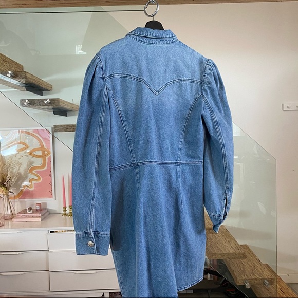 Western denim mini dress w puff sleeve! Tall, NWT - Picture 4 of 7